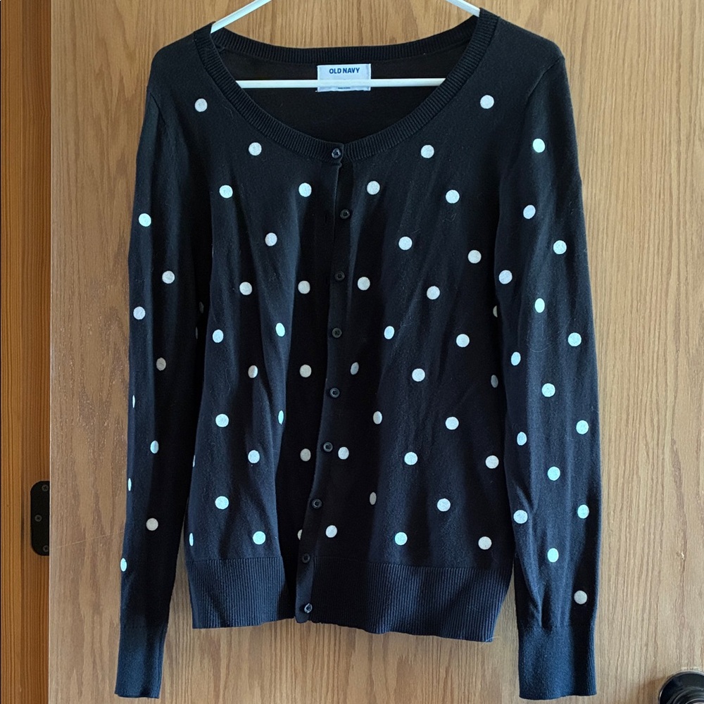 Old Navy Black and White Polka Dot Cardigan